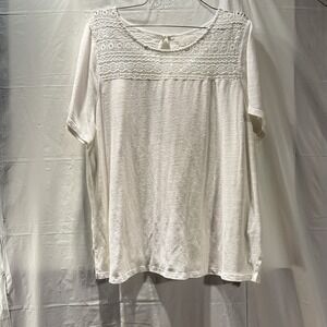 Old Navy White Lace Upper Front And Back Short Sleeve Top Size XXL 1 Back Button
